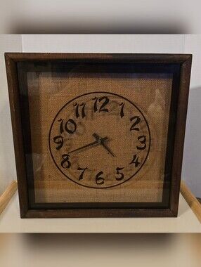 Rustic 15.5" Square Wood Shadowbox Wall Clock - Vintage Japanese Cosmo Movement